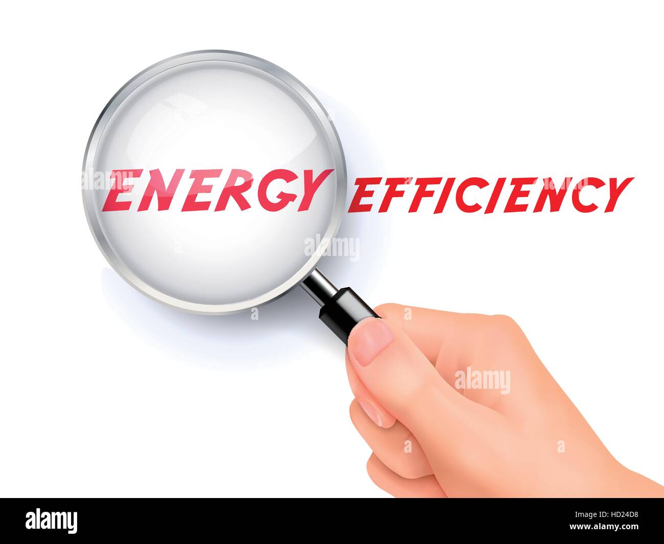 L'efficacité énergétique mots montrant par loupe tenu dans la main Illustration de Vecteur