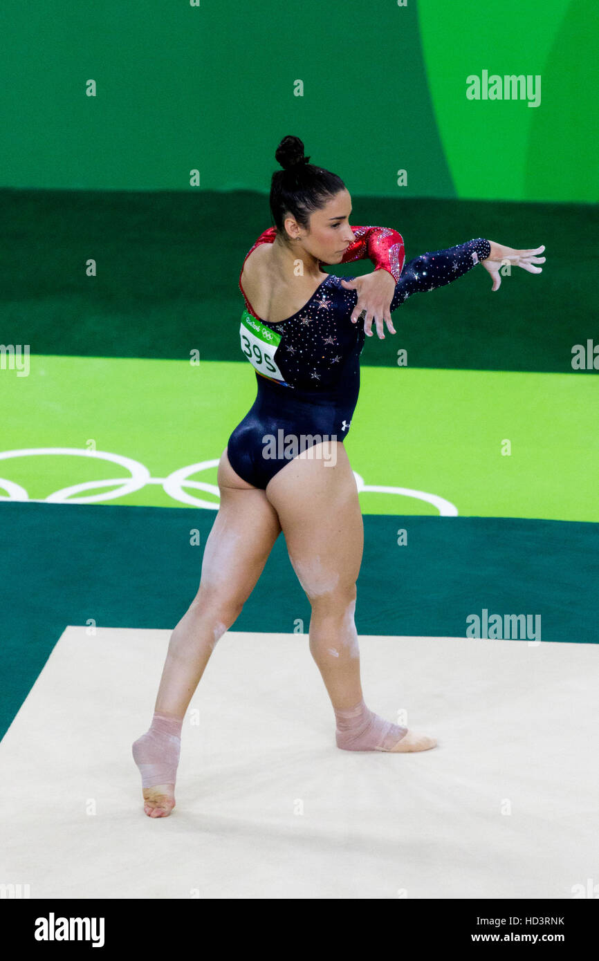 Rio de Janeiro, Brésil. 7 août 2016. Alexandra Raisman (USA) effectue l'exercice au sol au cours de gymnastique féminine à la qualification olympique 2016 Banque D'Images