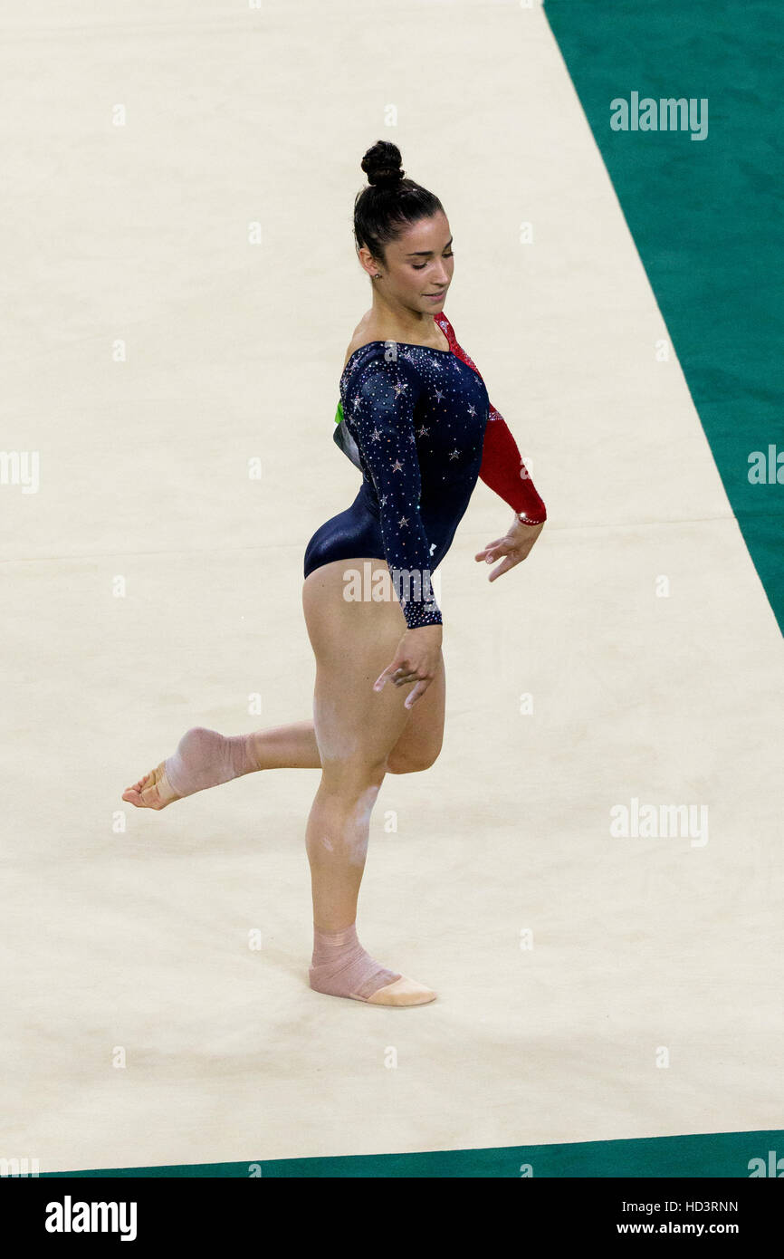 Rio de Janeiro, Brésil. 7 août 2016. Alexandra Raisman (USA) effectue l'exercice au sol au cours de gymnastique féminine à la qualification olympique 2016 Banque D'Images