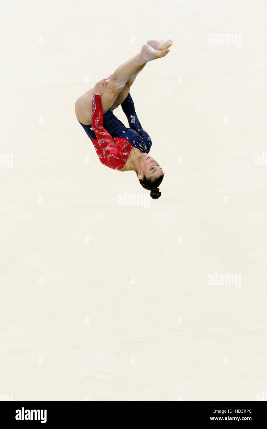 Rio de Janeiro, Brésil. 7 août 2016. Alexandra Raisman (USA) effectue l'exercice au sol au cours de gymnastique féminine à la qualification olympique 2016 Banque D'Images