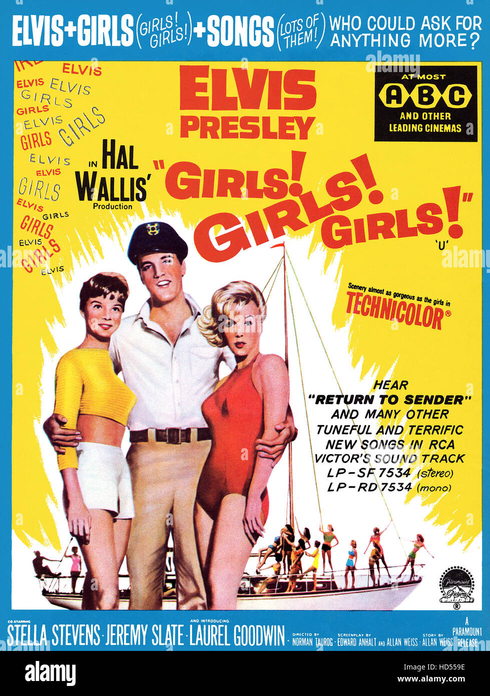 1963 La publicité pour le film Les Filles ! Les filles ! Les filles ! Avec Elvis Presley et Stella Stevens Banque D'Images