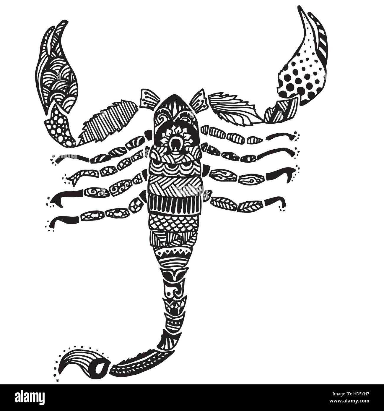 Doodle conception de scorpion. Livre de coloriage adultes. Vector illustration. Illustration de Vecteur