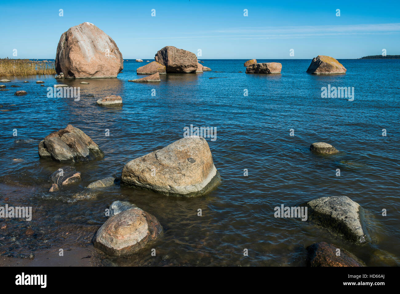 Rochers sur la côte, côte de la mer Baltique, le golfe de Finlande, l'Estonie, de Käsmu Banque D'Images