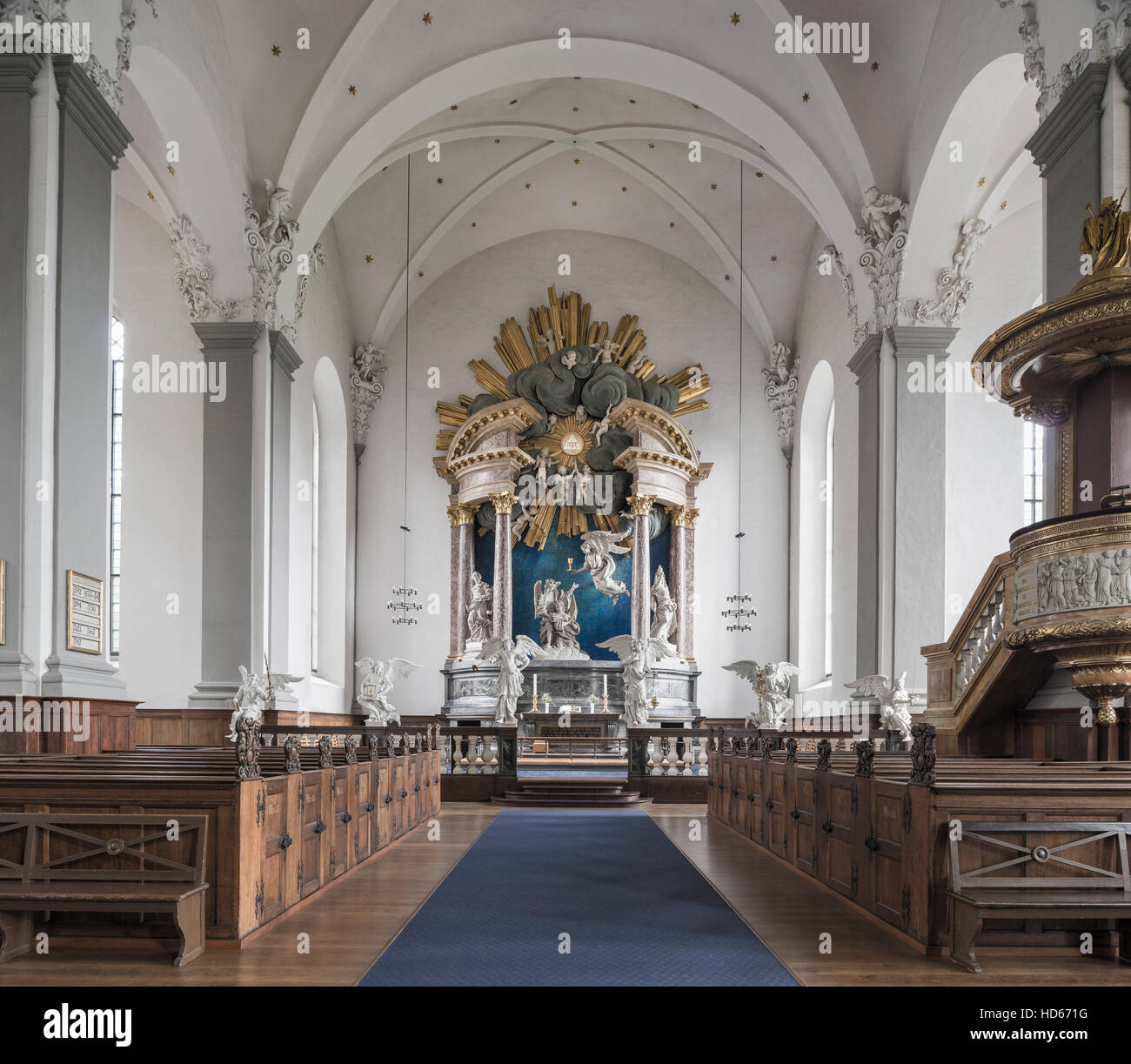 Vor Frelsers avec Kirke, l'église de Notre Sauveur, Copenhague, Eglise, autel baroque 1732 par N. Tessin, intérieur, Copenhague Banque D'Images