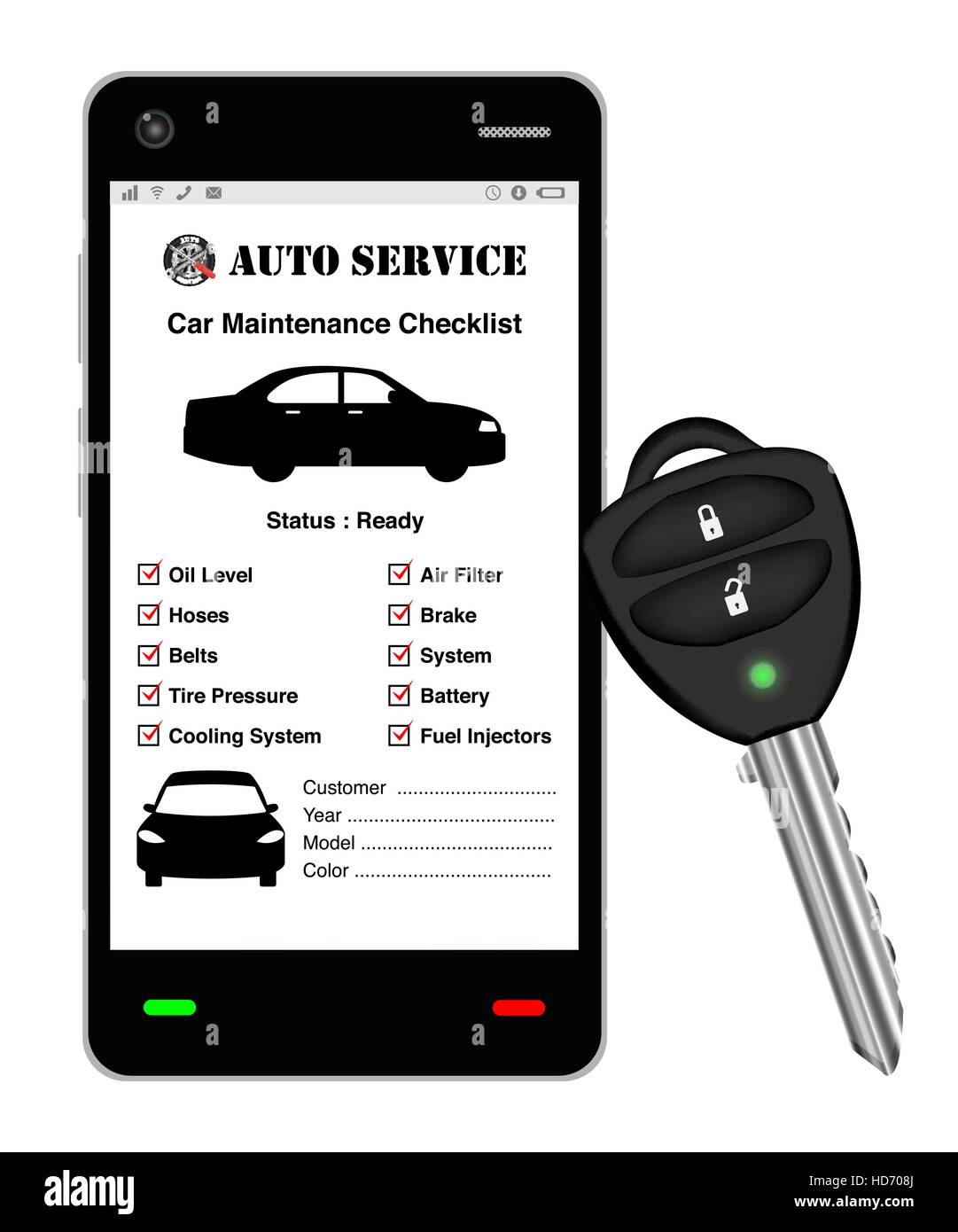 Smartphone avec l'application de service de voiture Illustration de Vecteur