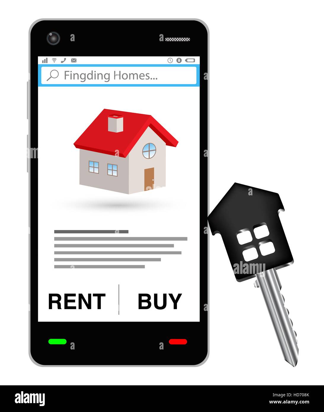 Smartphone avec location ou achat de maison sur écran Illustration de Vecteur