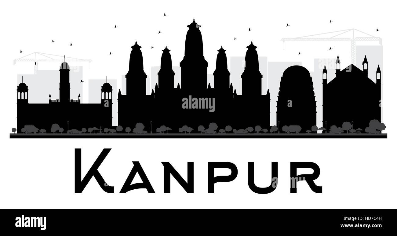 Les toits de la ville de Kanpur silhouette noir et blanc. Vector illustration. Concept simple pour le tourisme présentation, bannière, un placard ou un site web. Illustration de Vecteur