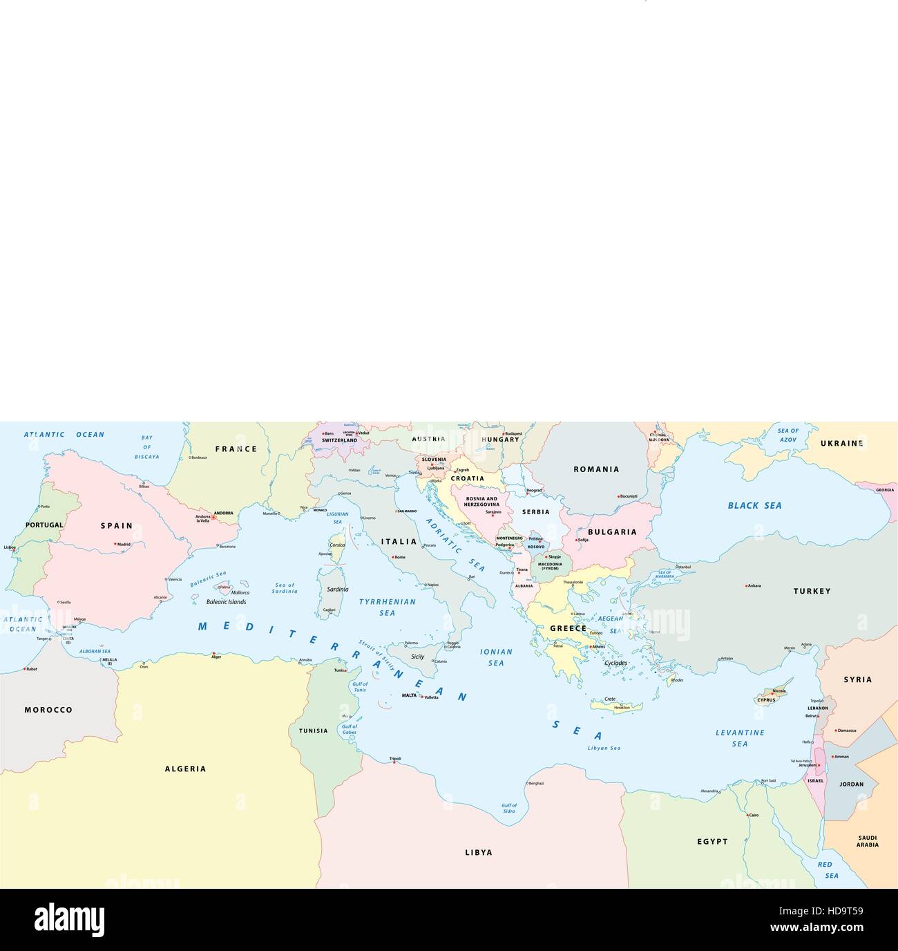 Carte de la mer méditerranée Illustration de Vecteur