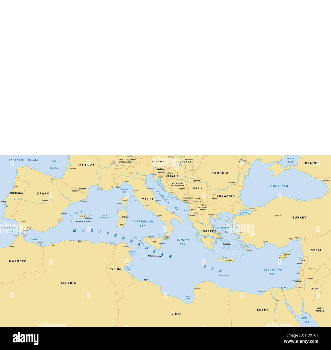 Carte de la mer méditerranée Illustration de Vecteur