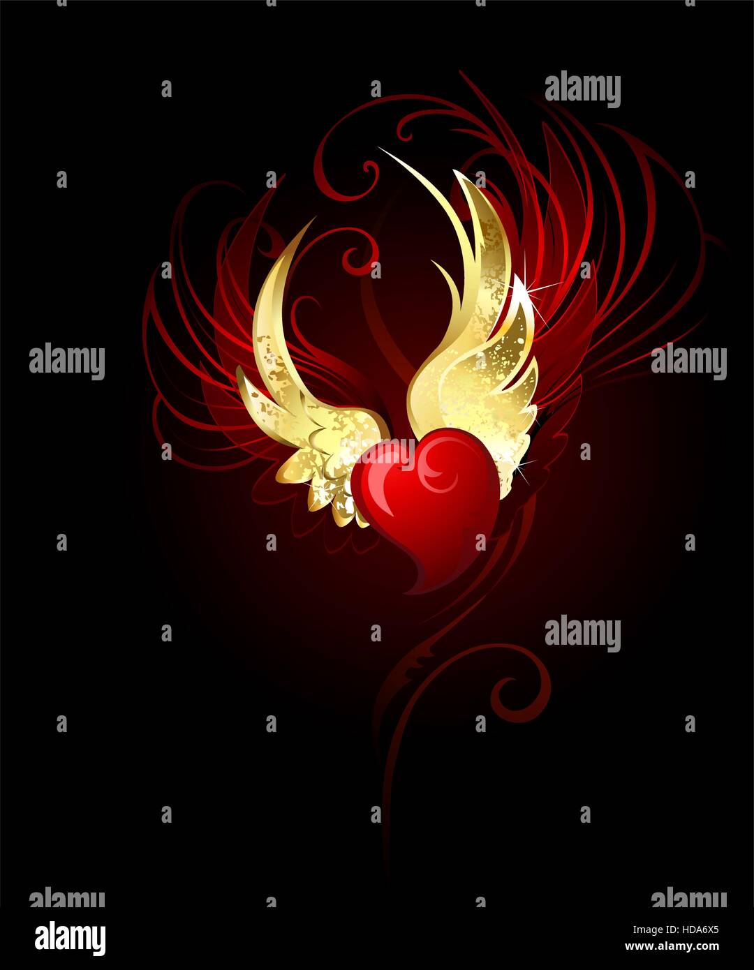 Artistiquement peints en rouge coeur avec des ailes d'or d'aluminium. Illustration de Vecteur