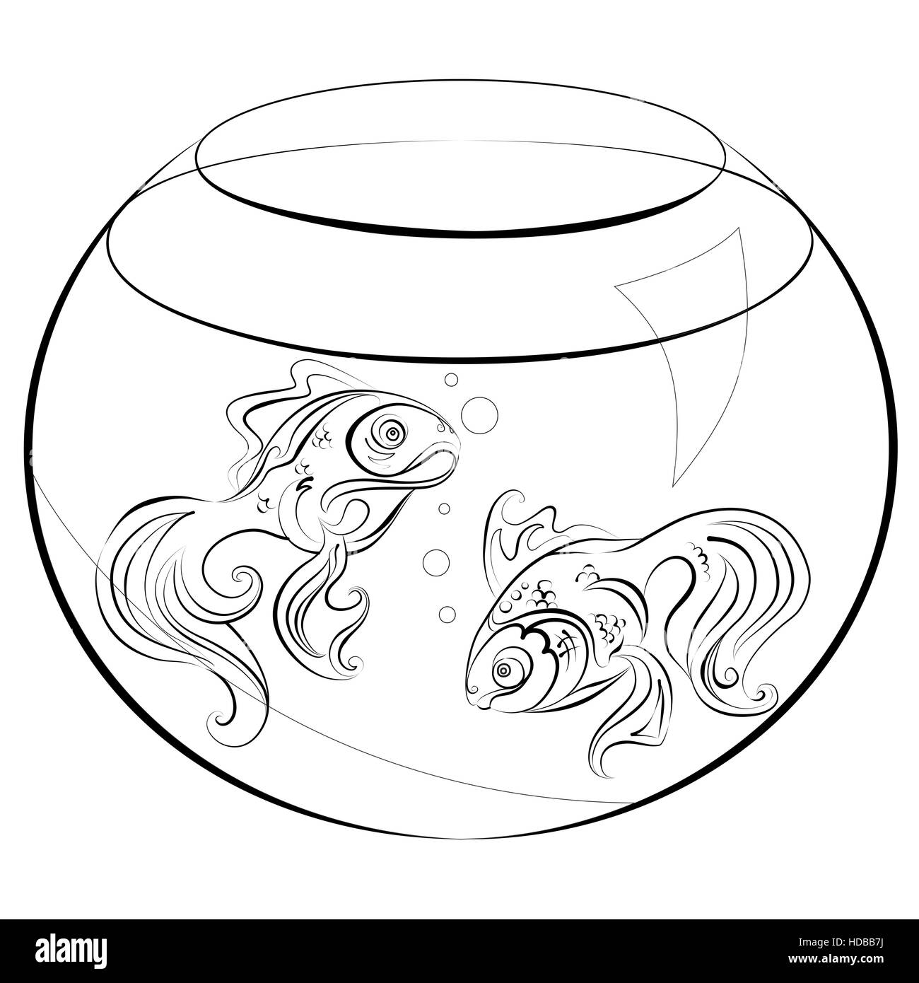 Aucune illustration couleur de remplissage - deux poissons rouges dans un aquarium stylisé Banque D'Images