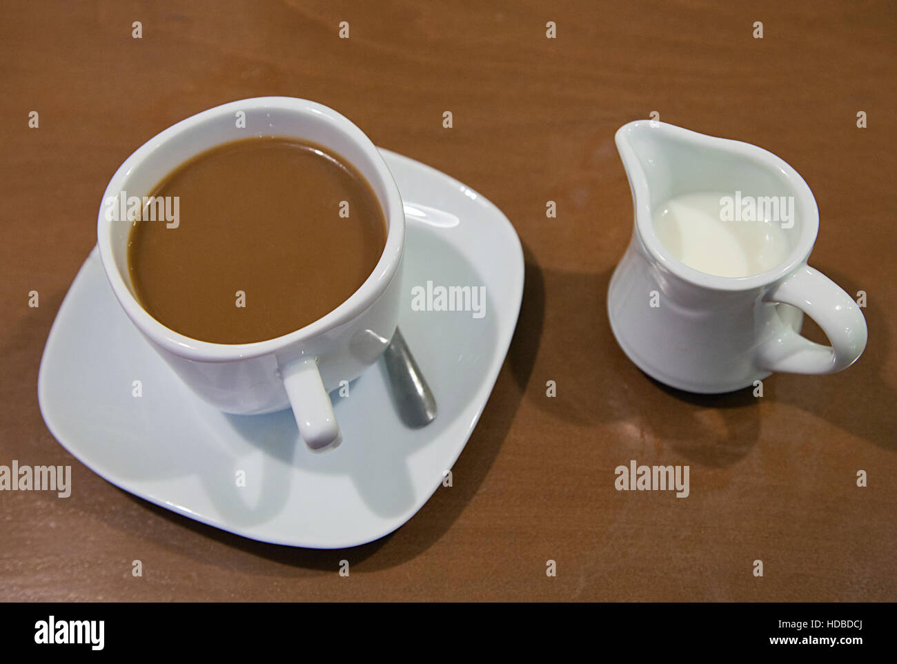 Tasse de café et de lait Pot, vue de dessus Banque D'Images