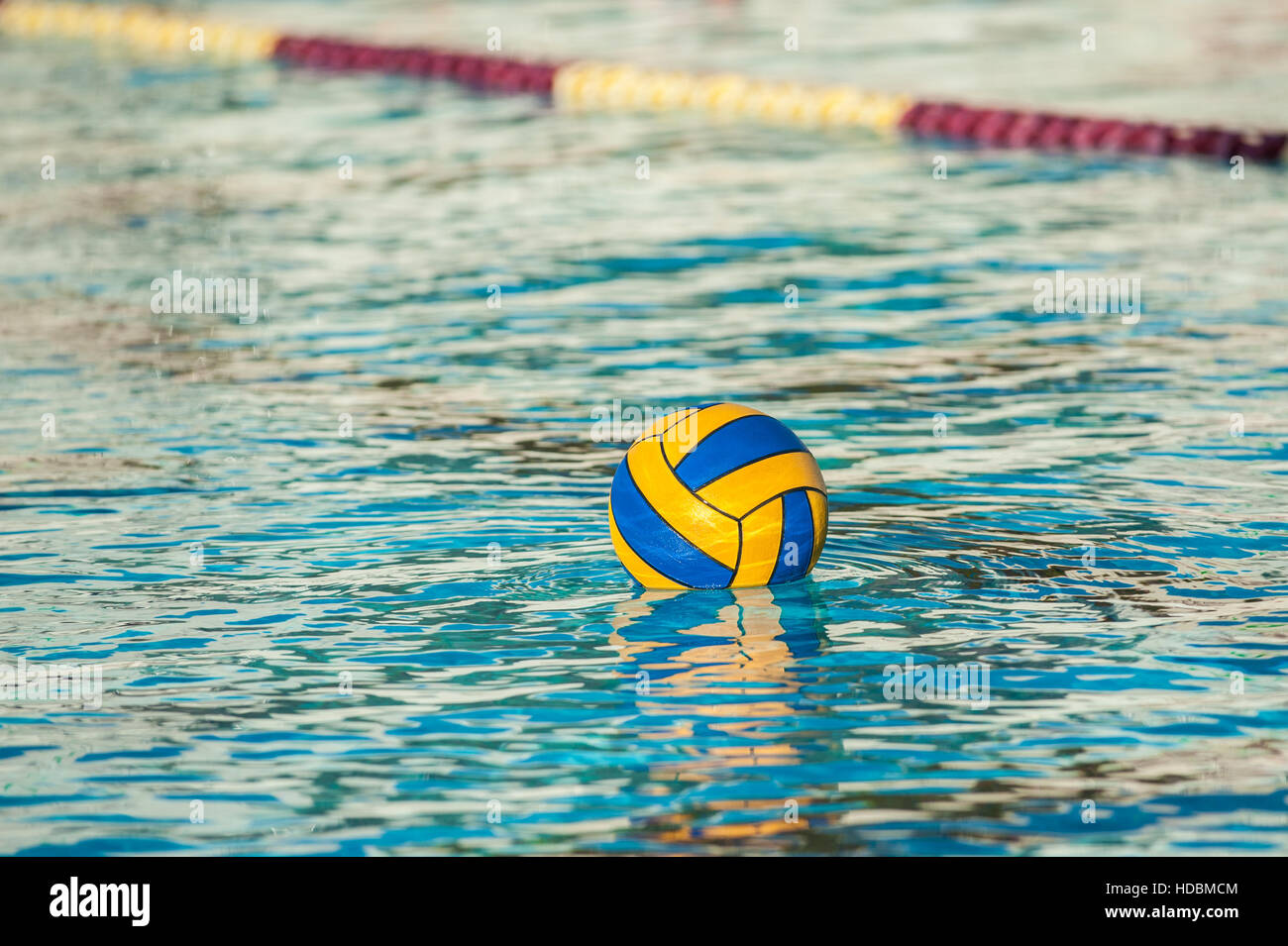 Le water-polo ballon flottant à la surface de la piscine. Banque D'Images