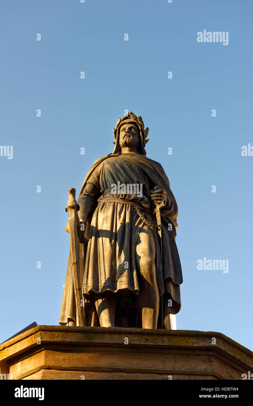Monument de la fontaine poète Wolfram von Eschenbach, Wolframs-Eschenbach, Middle Franconia, Franconia, Bavaria, Germany Banque D'Images