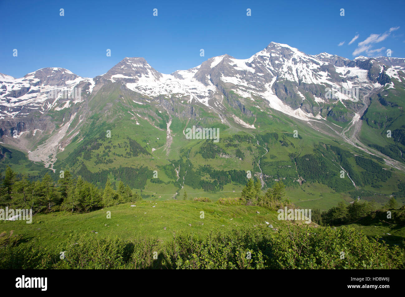 Mt Breitkopf, Mt Mt Vorderer Hohe Dock, Pratschenkopf et Mt Grosses Wiesbachhorn, Parc National du Hohe Tauern, Salzbourg, Autriche Banque D'Images