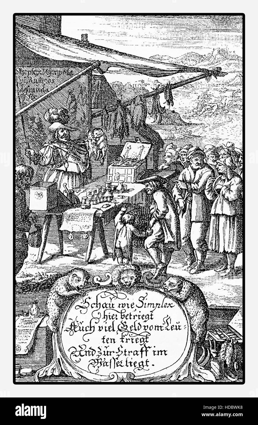 Quacksaver favorise son ware au marché à haute voix, XVII siècle Banque D'Images