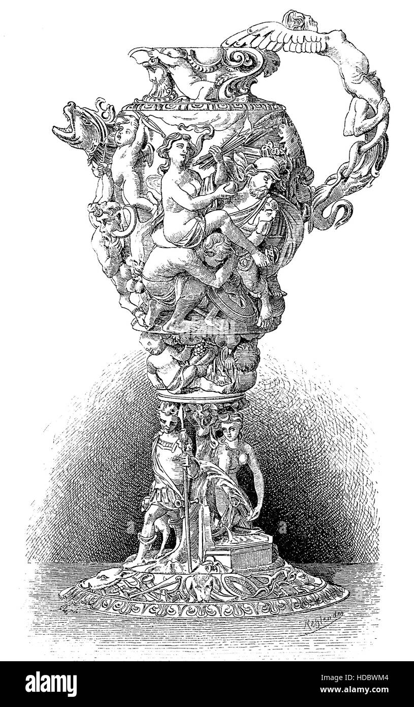 Ivoire sculpté pichet d'artistique décrivant Vénus triomphe, XVII siècle Banque D'Images