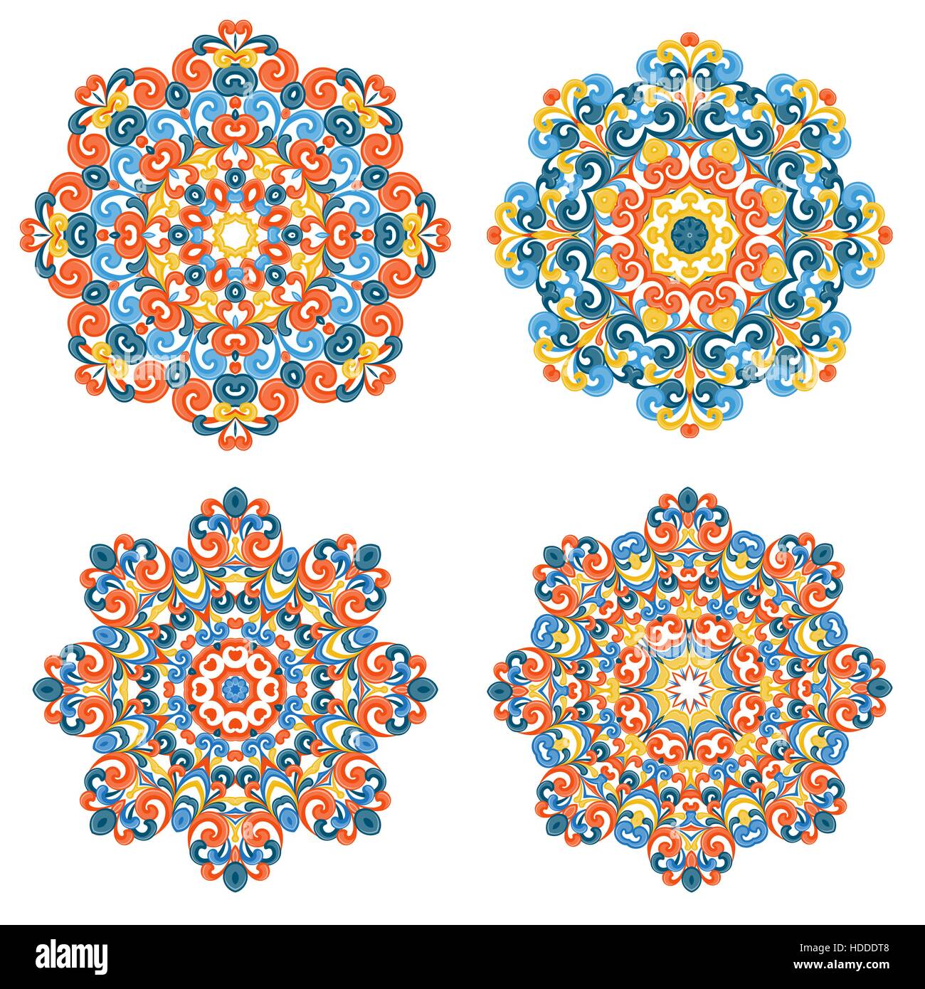 Mandalas colorés dans un style oriental. Ensemble de motifs ethniques rond isolé sur fond blanc. Ornements de dentelle traditionnelle. L'arabe, asiatique, islamique, dans Illustration de Vecteur