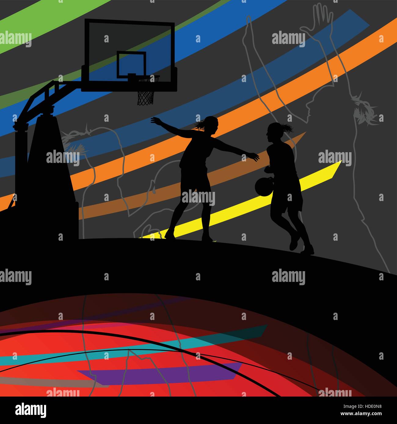 Les jeunes joueurs de basket-ball des femmes actives le sport sain silhouettes vector illustration d'arrière-plan Illustration de Vecteur