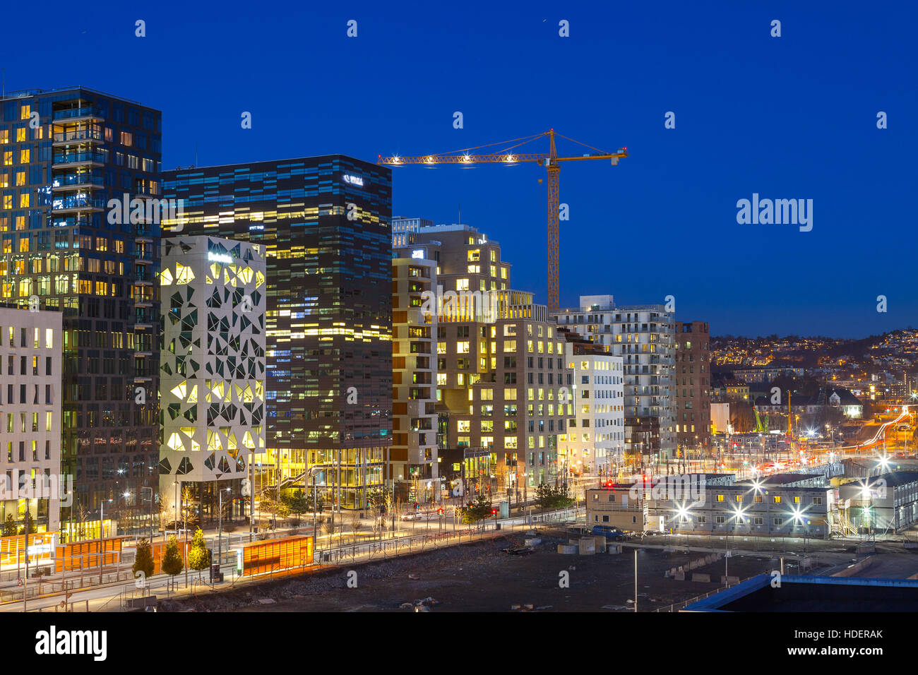 Bjorvika trimestre commercial (Barcose). Nuit paysage urbain. Banque D'Images