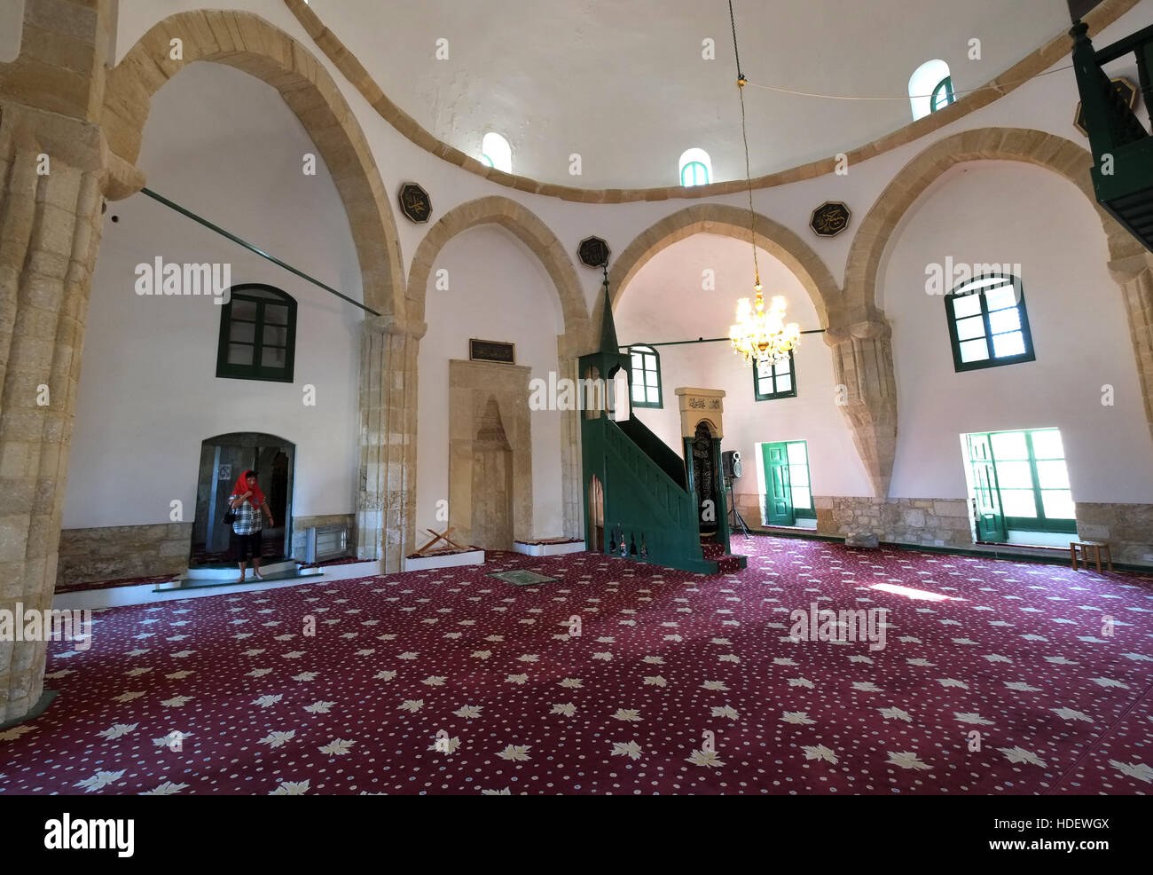 L'intérieur de la mosquée Hala Sultan Tekke qui se trouve au bord du lac salé à Larnaca Chypre. Banque D'Images