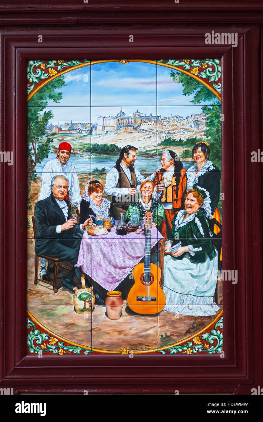 Décoration sur murs extérieurs de Madrid restaurant. Espagne Banque D'Images