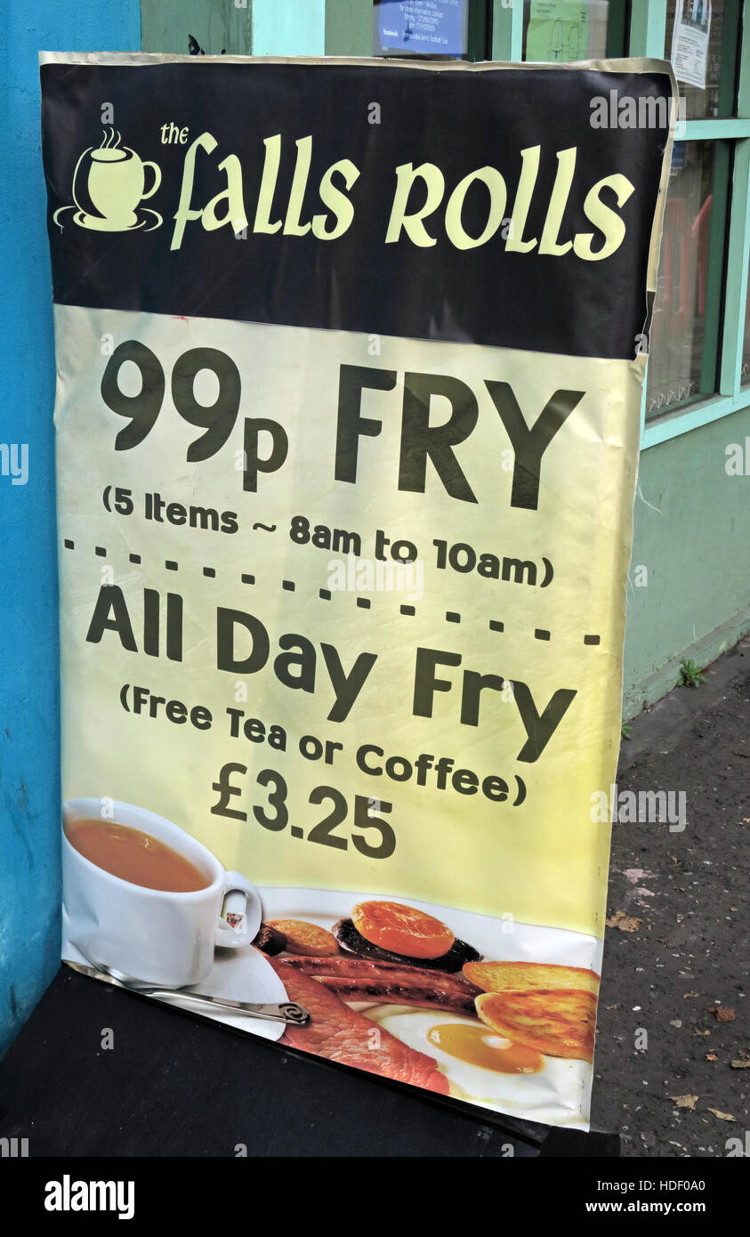 Belfast Falls Rd - Falls Rolls Cafe, le 99p Fry Banque D'Images