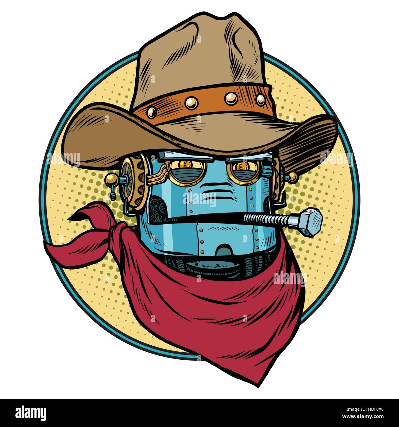 Monde Sauvage de l'Ouest cowboy Robot Illustration de Vecteur