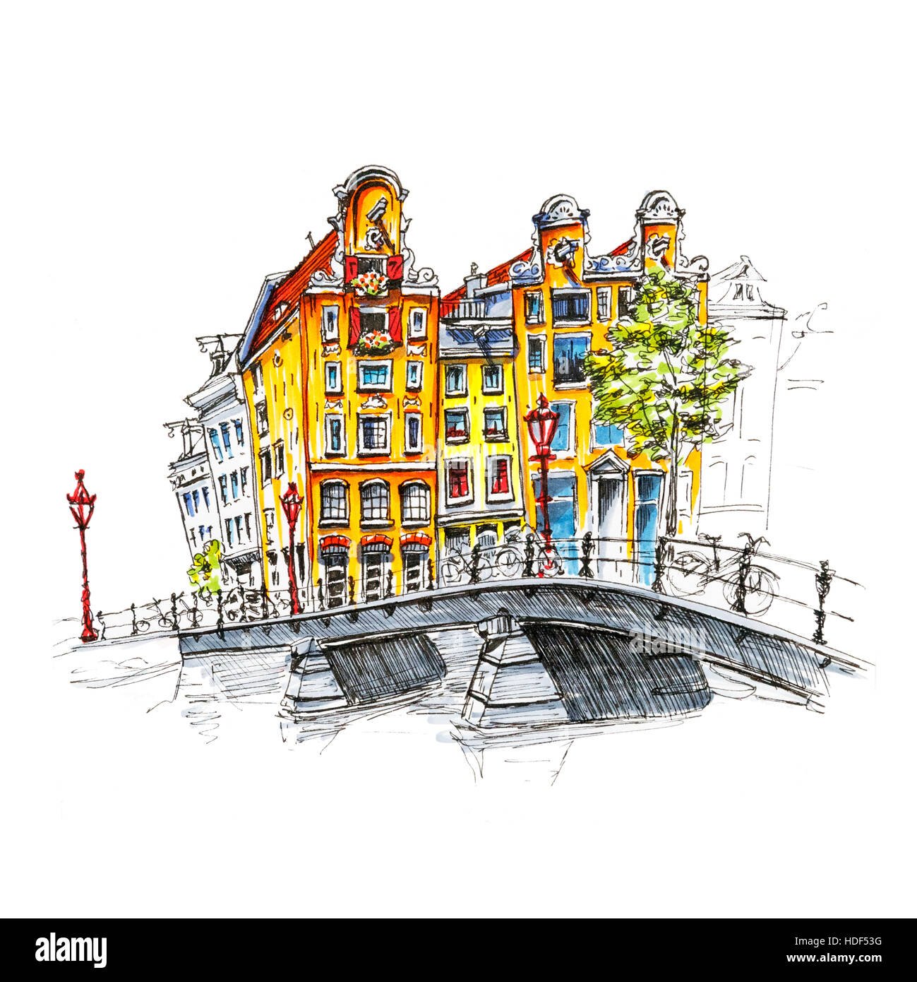 Vue sur la ville d'Amsterdam canal et brifge Banque D'Images