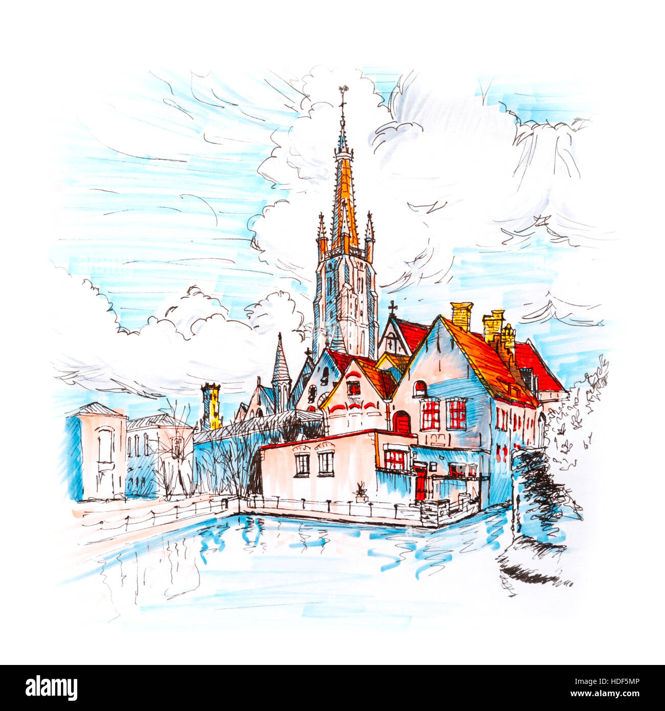 Vue pittoresque sur la ville de Bruges avec de belles maisons du canal Banque D'Images