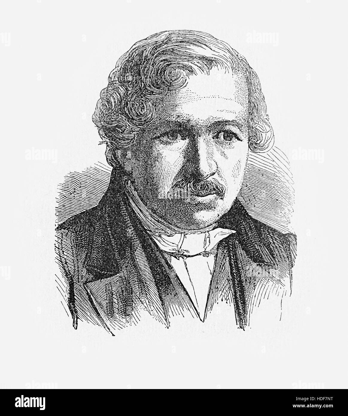 Portrait de Louis-Jacques-Mandé Daguerre (18 novembre 1787 - 10 juillet 1851), peintre et photographe français, inventeur du daguerréotype de la photographie et diorama Theatre Banque D'Images