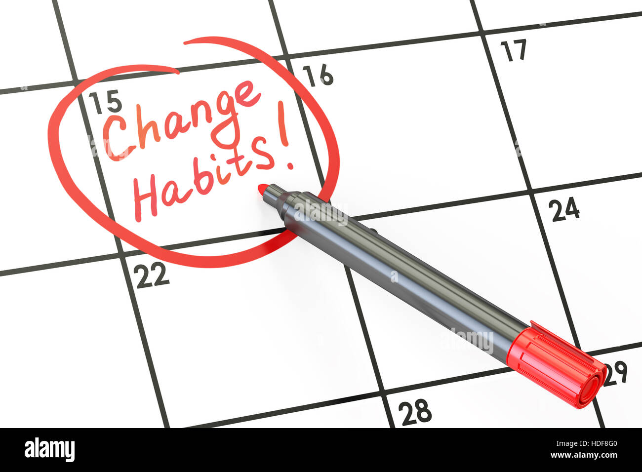 Changer les habitudes ! Date à calendar concept, rendu 3D Banque D'Images