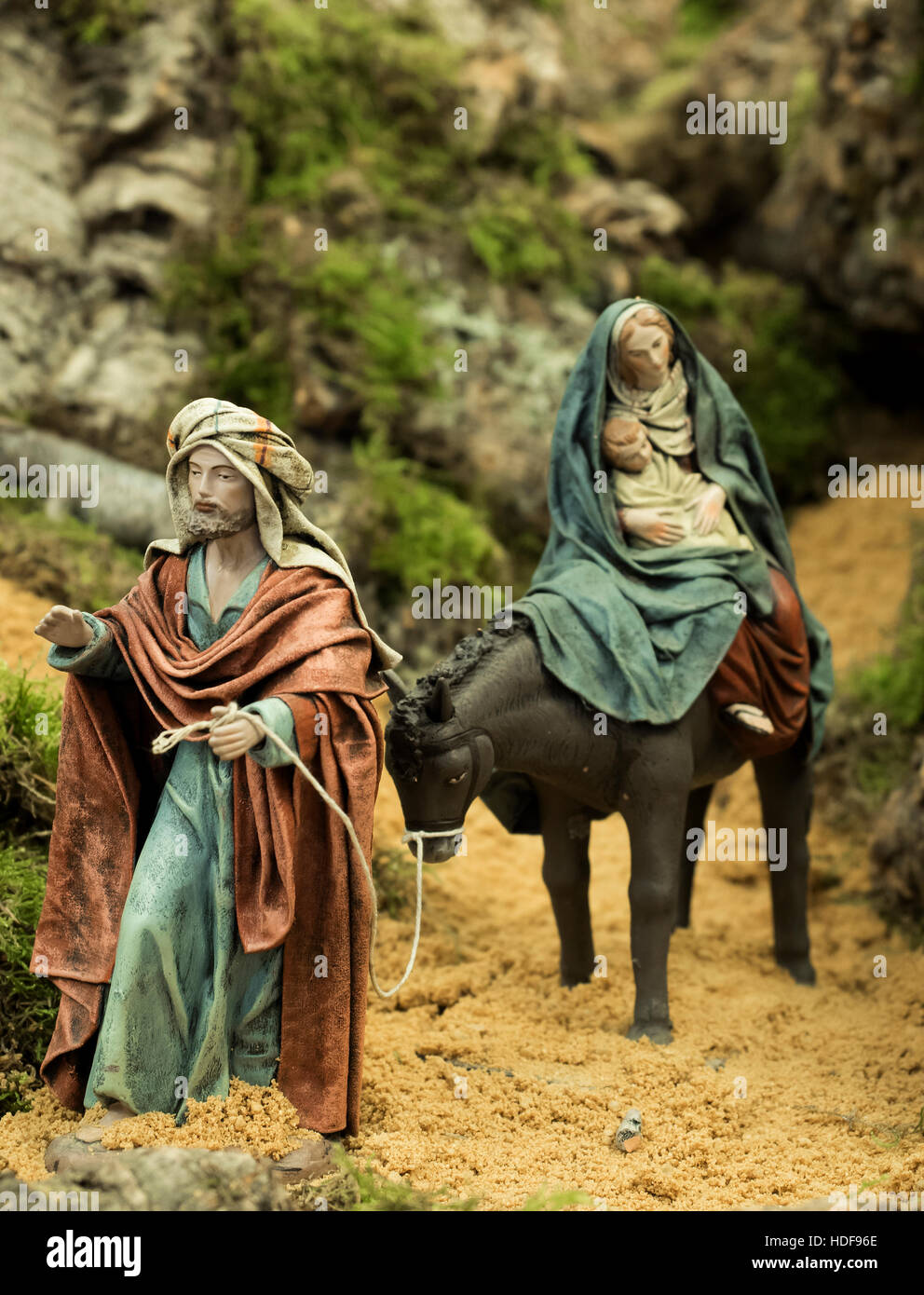 Crèche de Noel avec Joseph, Marie, l'enfant Jésus Banque D'Images