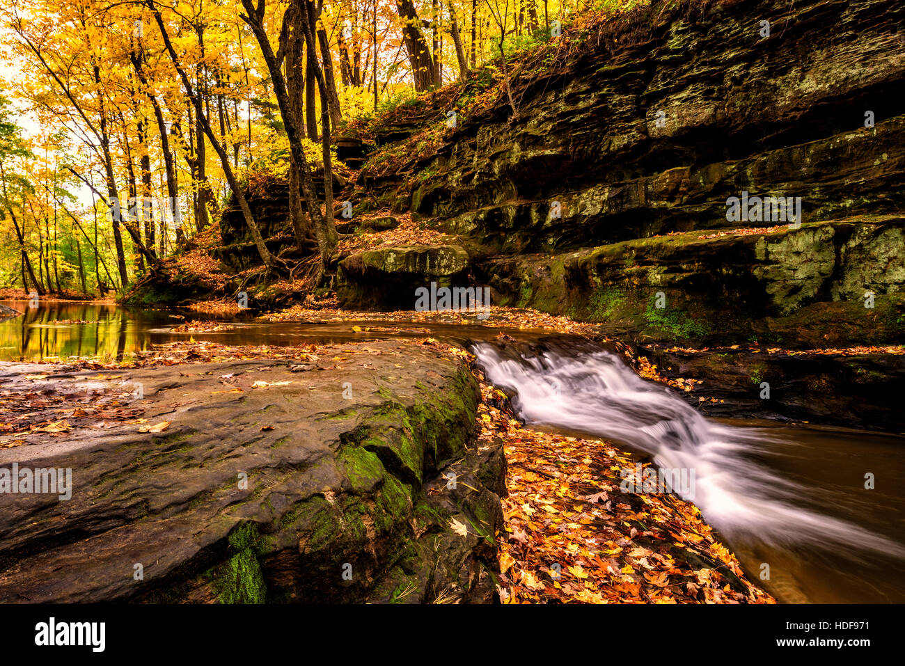 Poêlon Creek dans le centre du Wisconsin cascade alors qu'il entre dans Pewits nichent dans l'automne. Banque D'Images