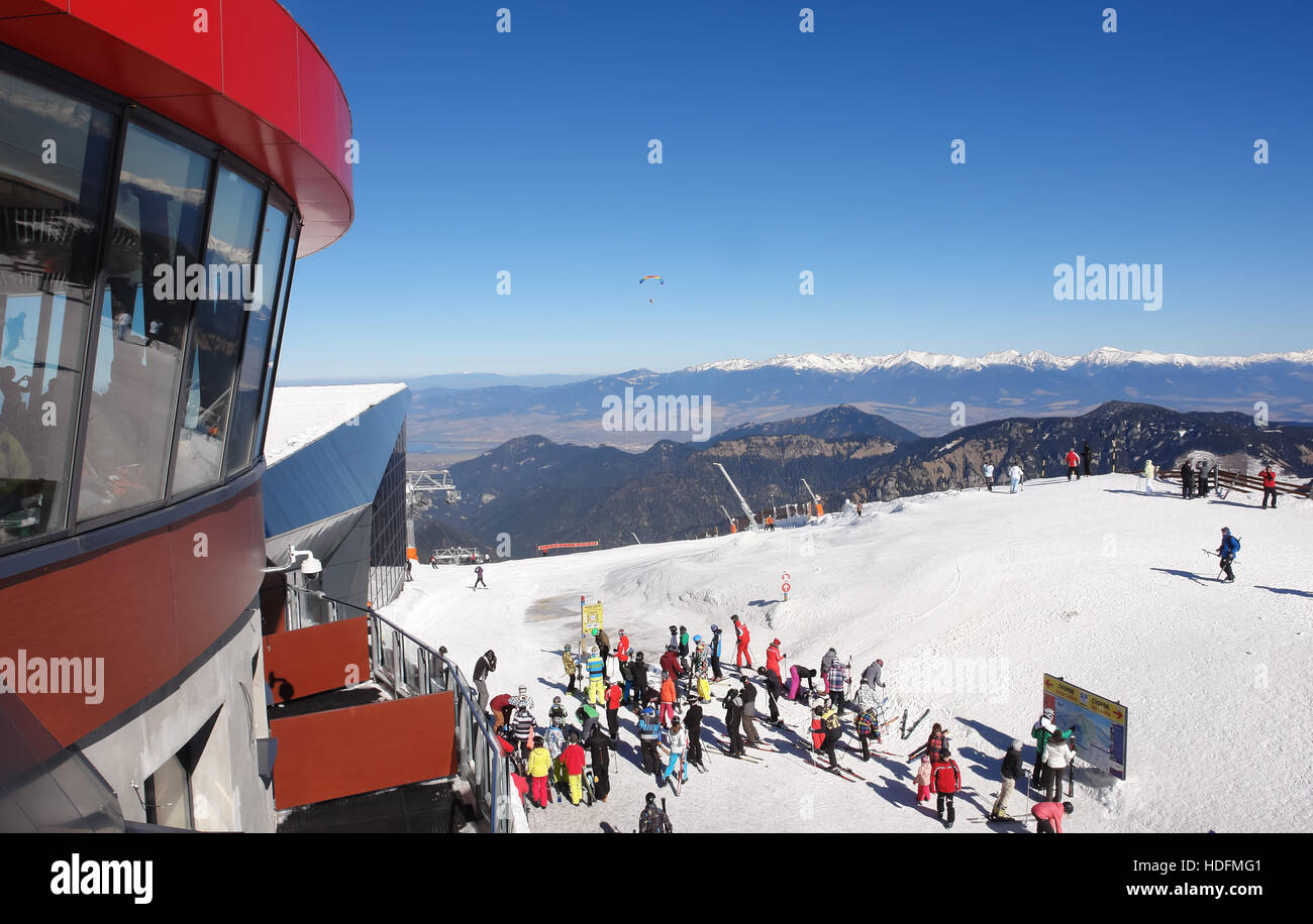 Jasna, Slovaquie - 11 mars 2014 : la station de téléphérique du mont Chopok dans la région de Liptov, Jasna resort, la Slovaquie. Banque D'Images
