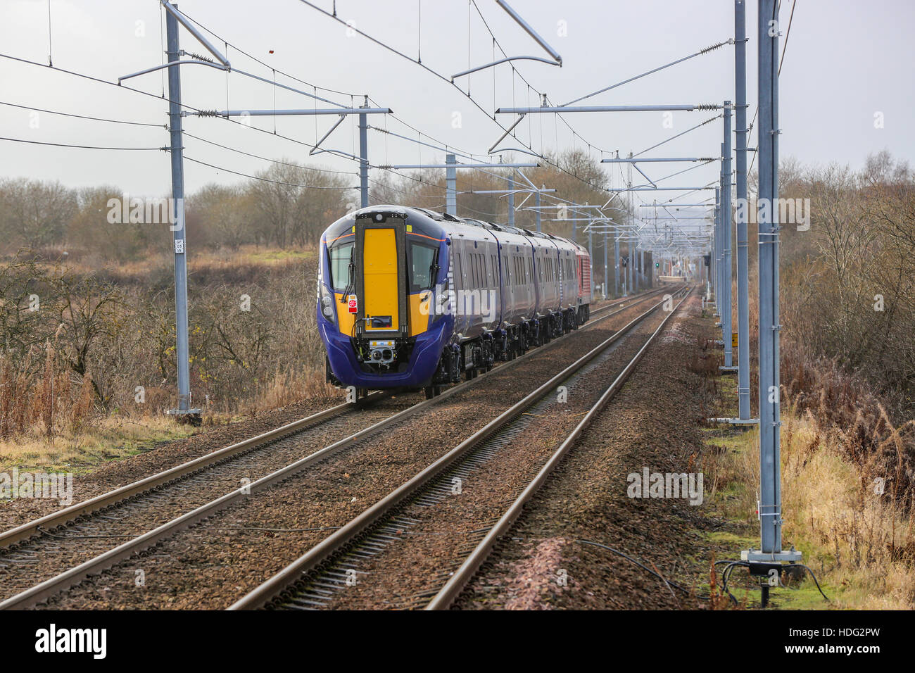 ​Scotrail prend livraison de sa première marque nouvelle Classe 385 train pour être utilisé sur le Glasgow à Édimbourg. Banque D'Images