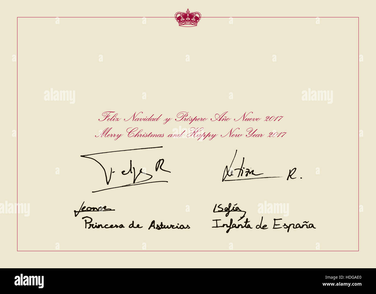 Rois d'Espagne Felipe VI et Letizia avec leurs filles la princesse Leonor et l'Infante Sofia félicite la Noël. 12 Décembre 2016 Banque D'Images