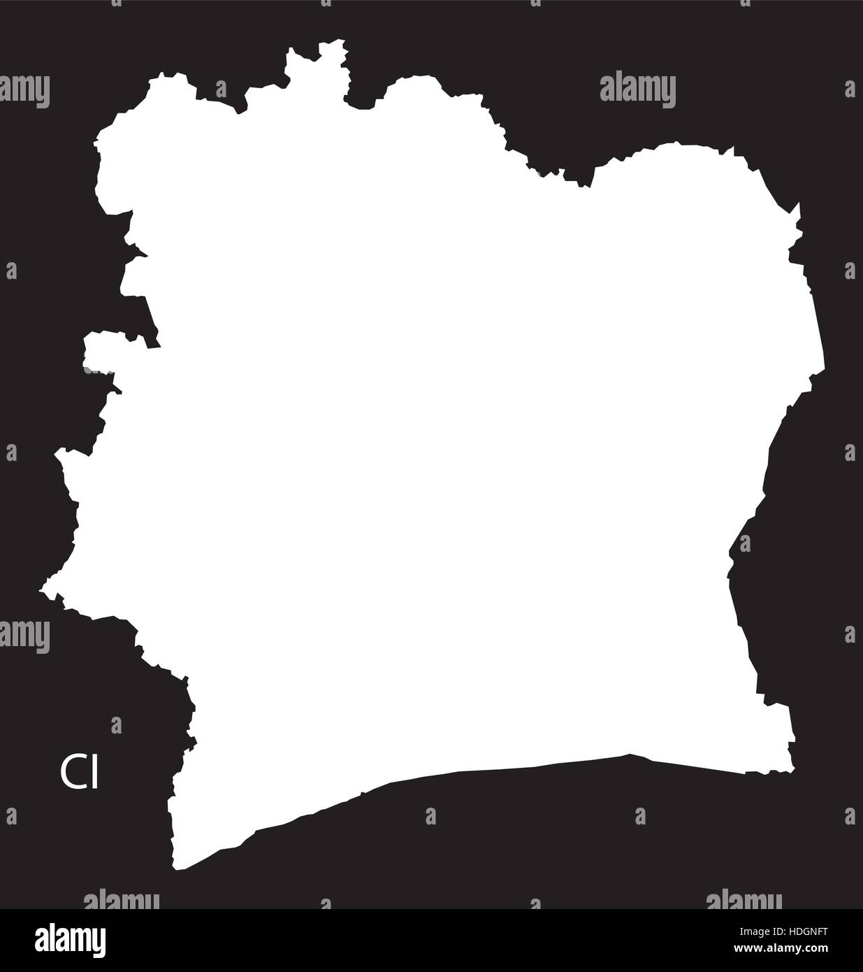 Carte de la Côte d'Ivoire illustration noir et blanc Illustration de Vecteur
