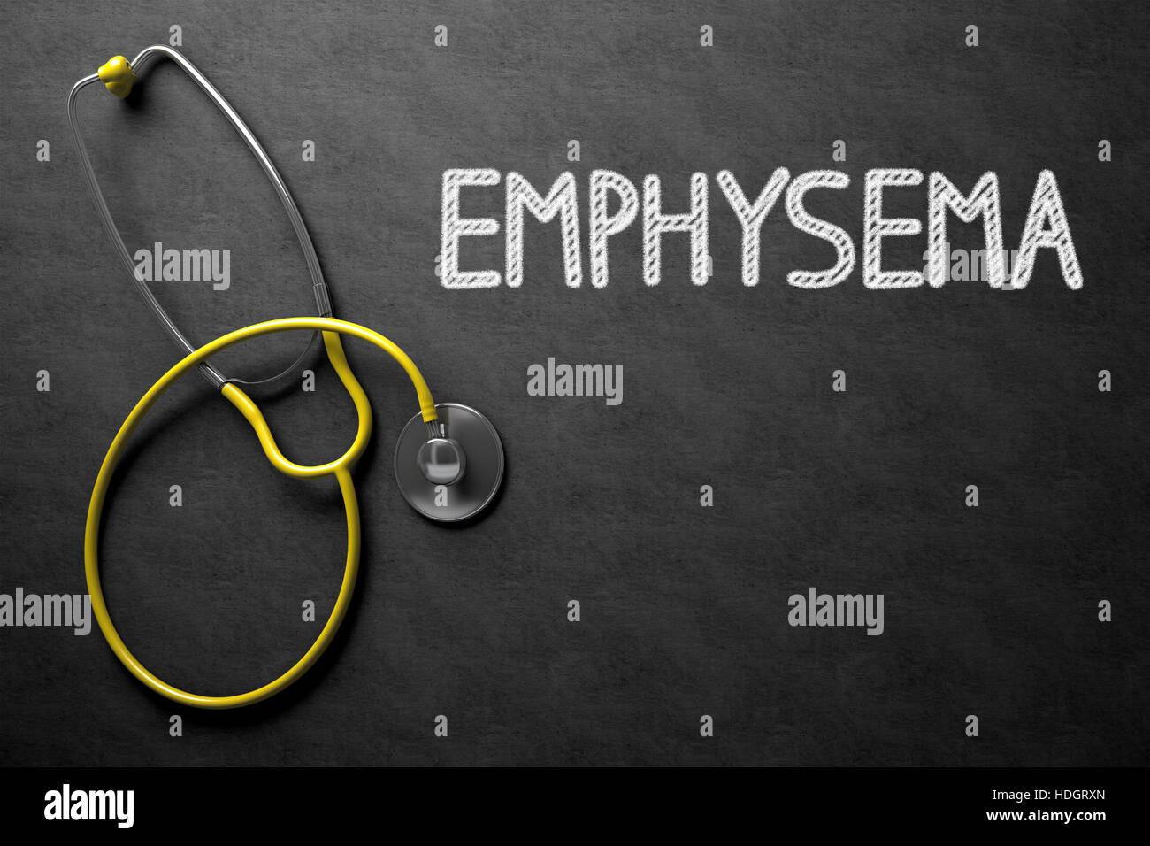 - Emphysème Concept médical à la main sur tableau noir. Vue de dessus la composition avec tableau noir et jaune stéthoscope. Concept médical : Emphysème H Banque D'Images
