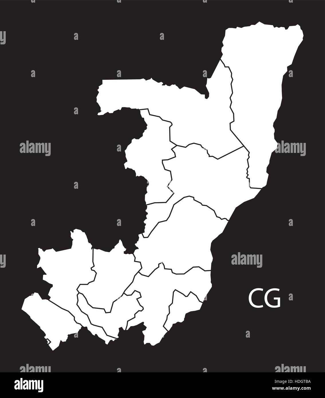 République du Congo Carte départements illustration noir et blanc Illustration de Vecteur