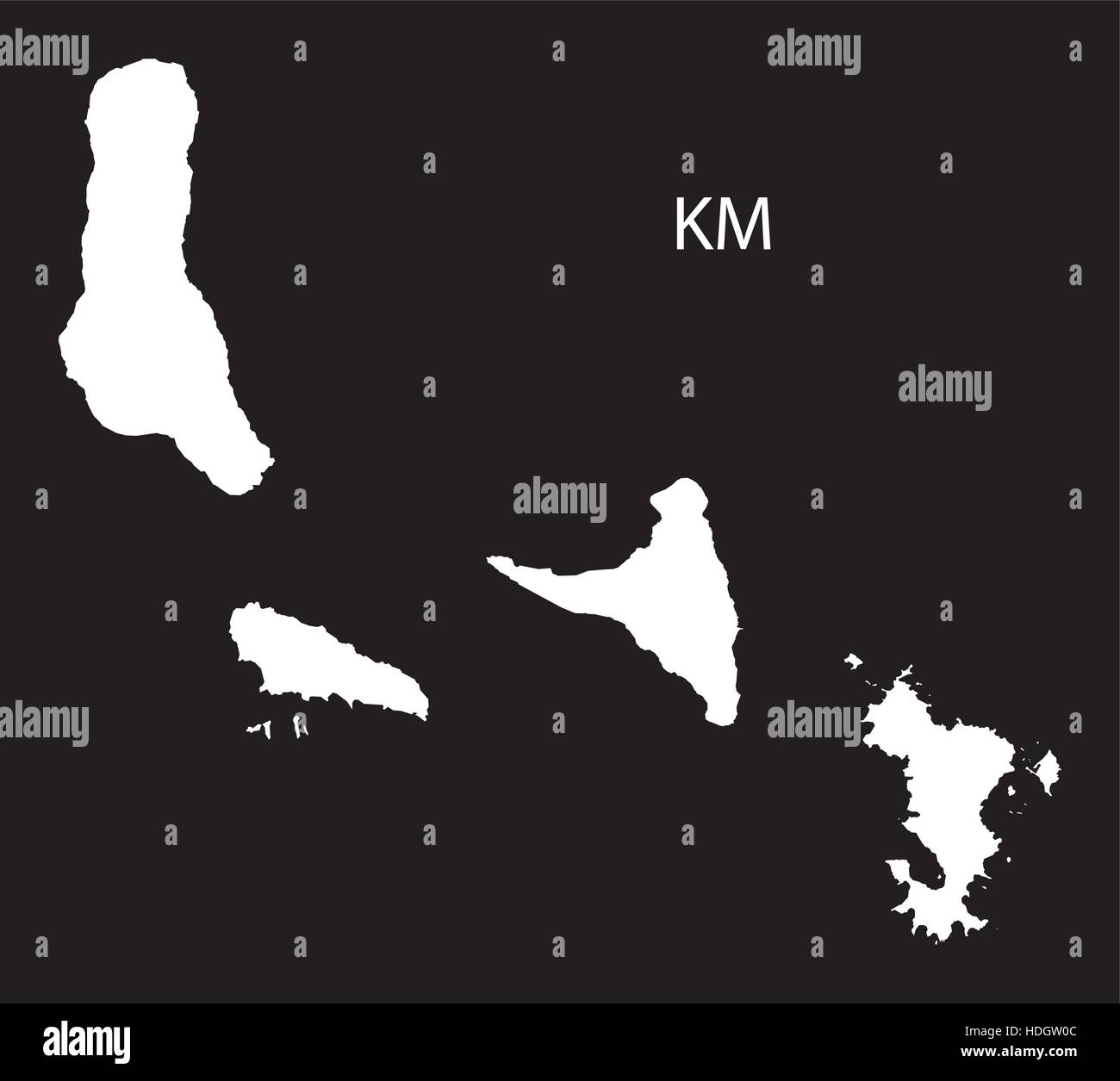 Carte Comores illustration noir et blanc Illustration de Vecteur