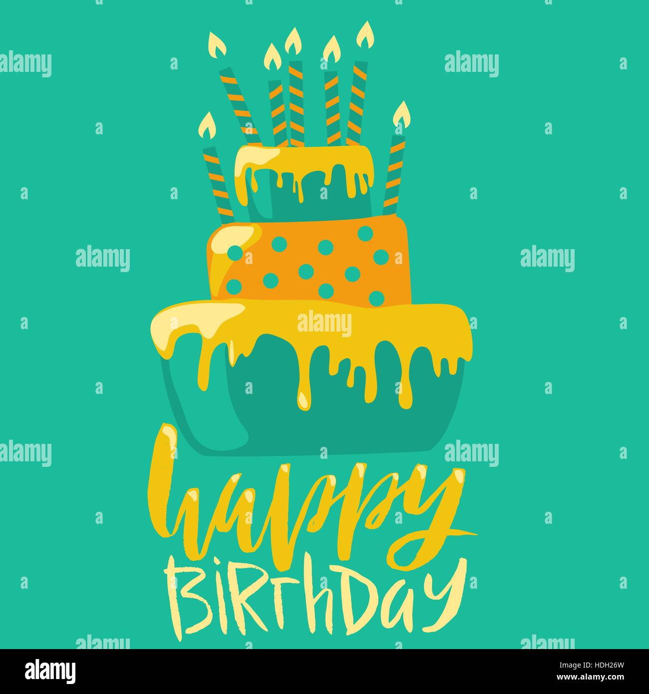 Carte Joyeux anniversaire avec un gâteau et des bougies. Vector anniversaire le lettrage sur fond vert. EPS10 Illustration de Vecteur