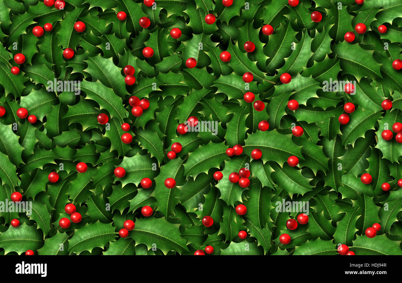 Arrière-plan de houx aux fruits rouges comme un élément de décoration de Noël classique d'hiver et nouvel an fête ornement isolé comme une illustration 3D sur Banque D'Images