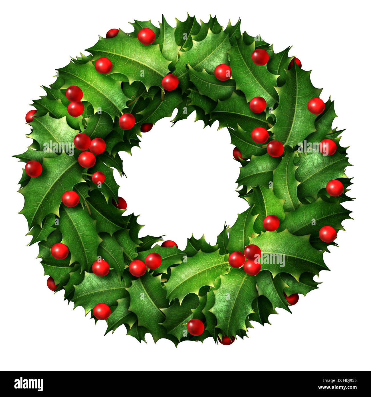 De couronnes de houx aux fruits rouges comme un élément de décoration de Noël classique d'hiver et nouvel an fête ornement isolé sur fond blanc backgroun Banque D'Images