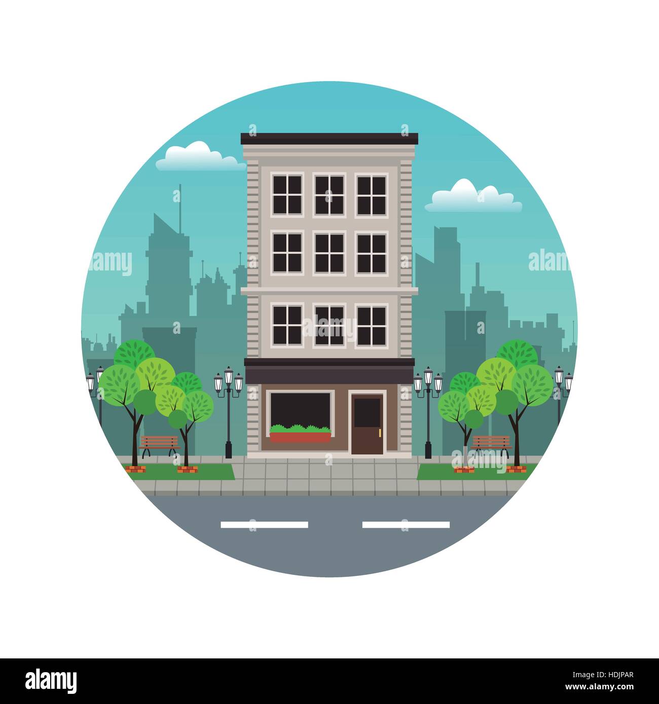Habitation aparments street stamp Illustration de Vecteur
