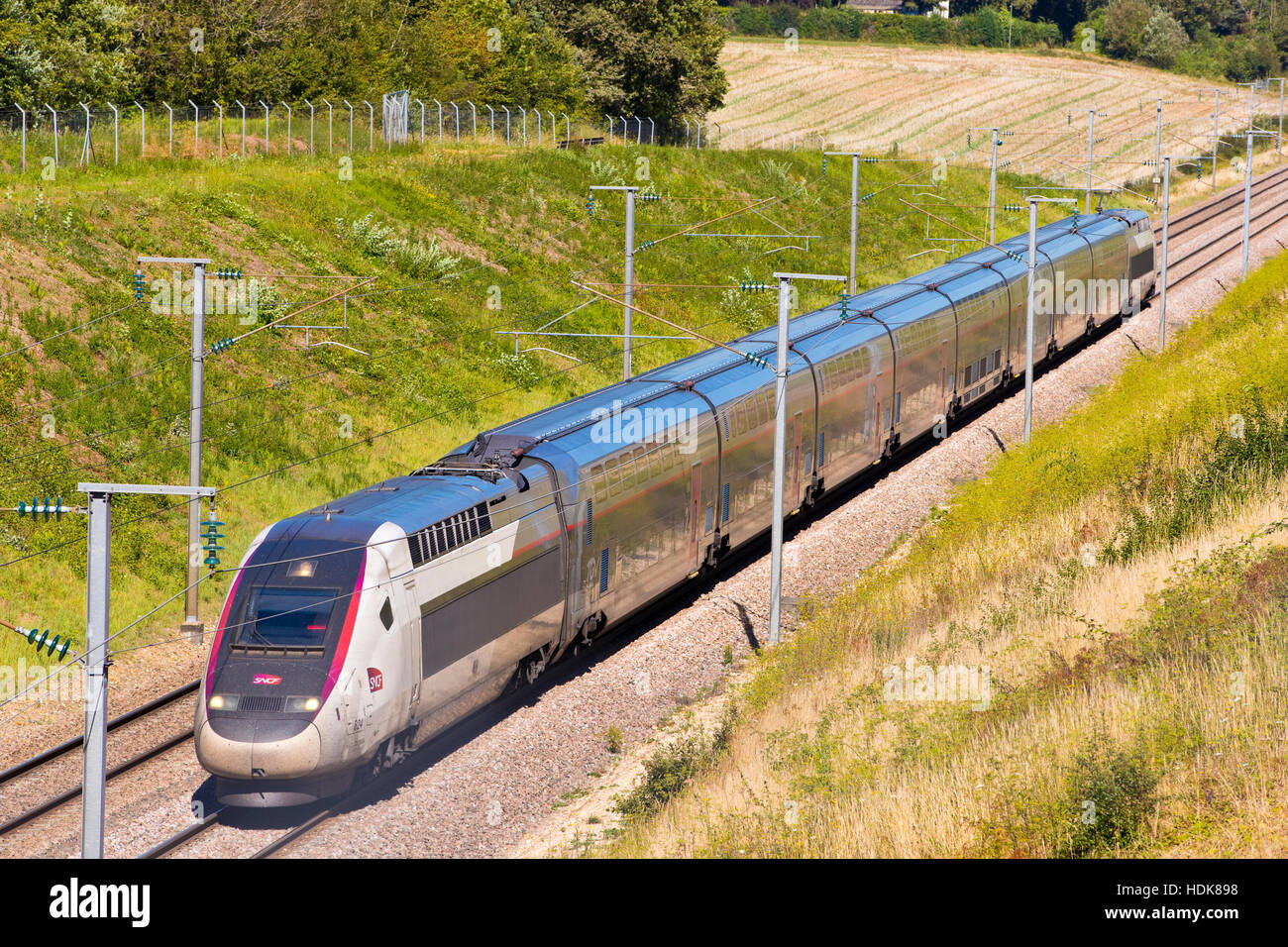 TGV Lyria en Bourgogne. Train à grande vitesse, de France vers la Suisse Banque D'Images