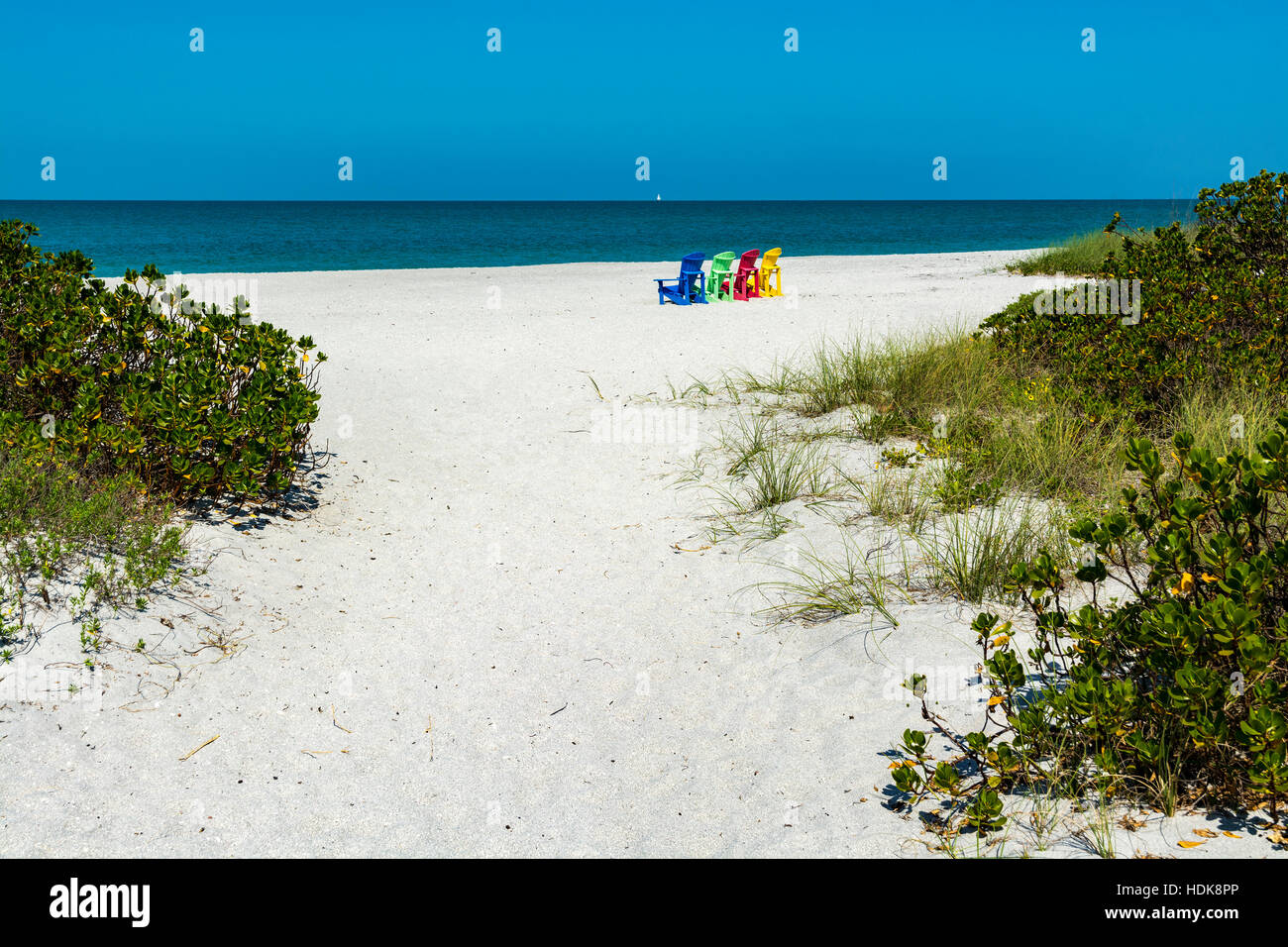 La Floride, l'île de Captiva Captiva, plage, chaises de plage Banque D'Images