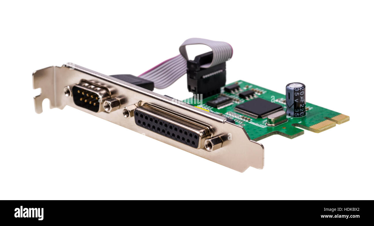 Ordinateur digital input output carte port isolé sur fond blanc Banque D'Images