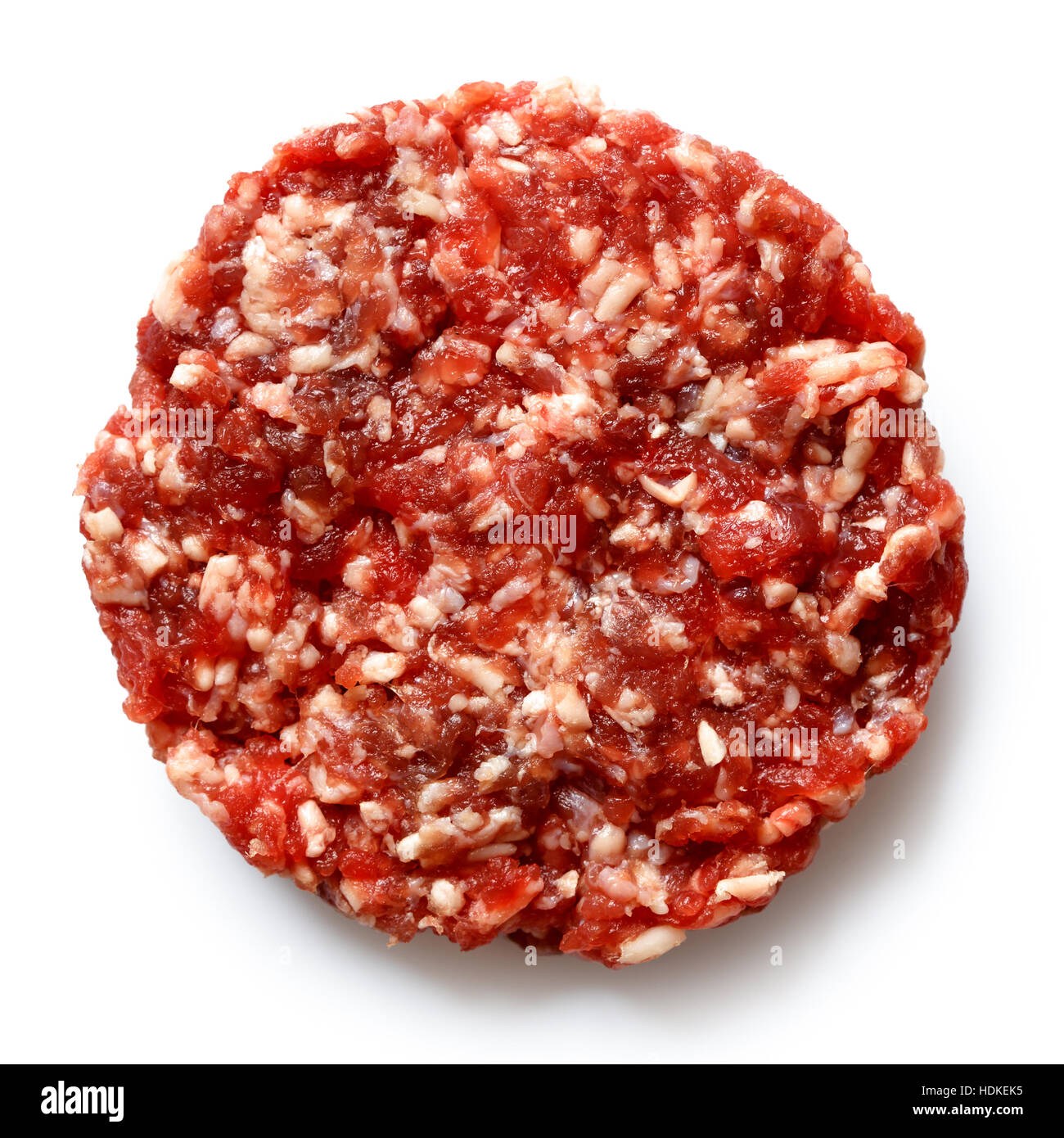 Seule matière pâté d'hamburger isolated on white à partir de ci-dessus. Banque D'Images Seule matière pâté d'hamburger isolated on white à partir de ci-dessus. Banque D'Images