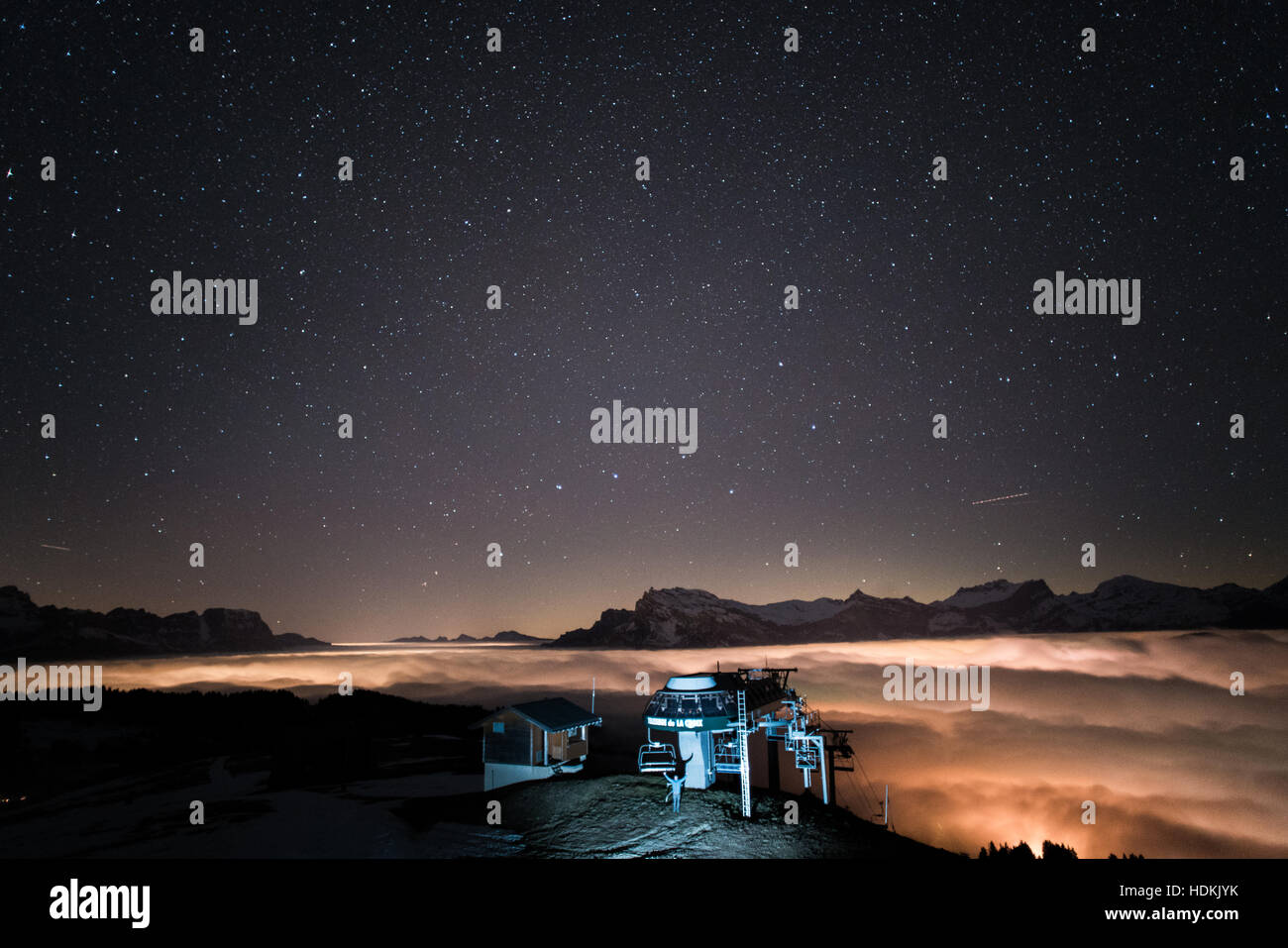 Station de ski de Saint Gervais Mont Blanc par nuit Banque D'Images